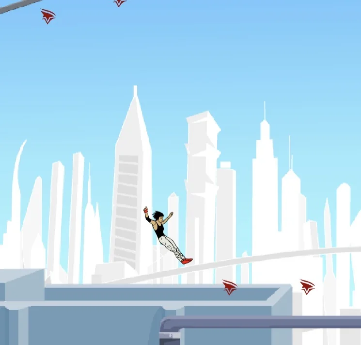 Mirror's Edge runner over white rooftops